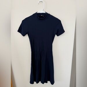 Reformation Dark Blue Ribbed Short Sleeve Dress – Fits XS